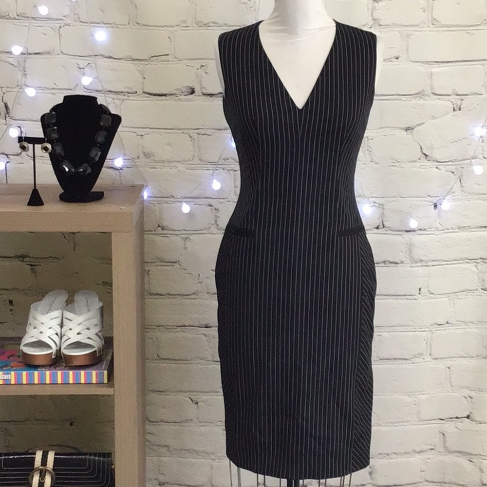 Altuzarra Navy Pinstripe Pencil Dress FRENCH size 34